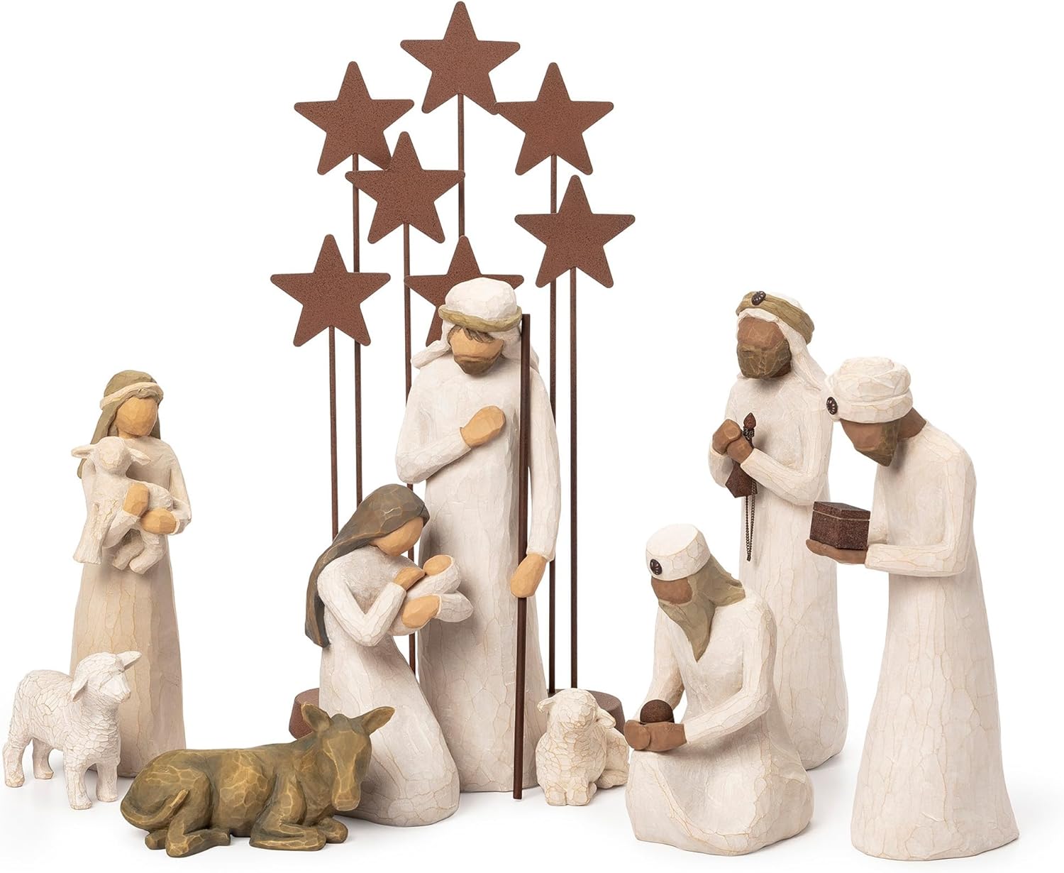 Willow Tree Nativity Starter Figures with The Three Wisemen Plus Metal Stars 10-Piece Set