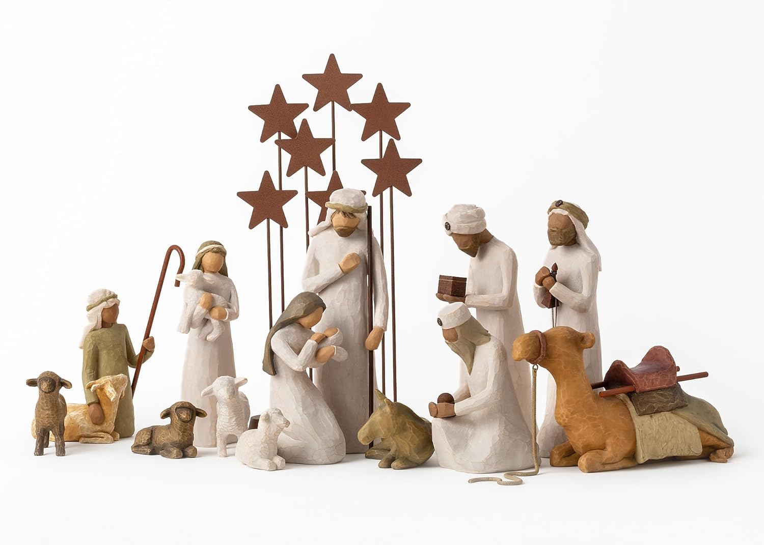 Willow Tree Nativity Starter Figures with The Three Wisemen Plus Metal Stars 14-Piece Set