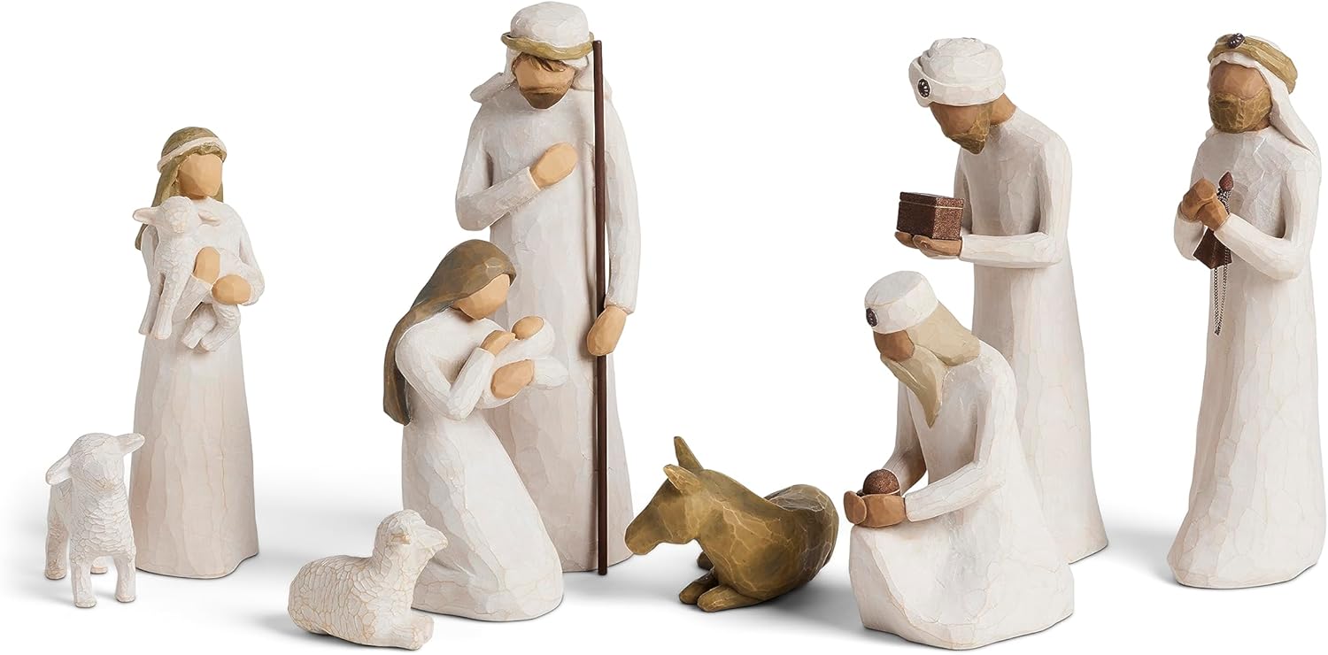 Willow Tree Nativity Starter Figures Plus Three Wisemen Sculpted Hand-Painted 9-Piece Set