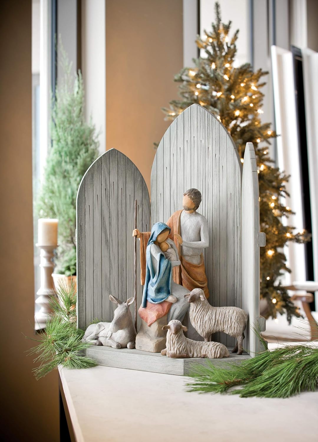 Willow Tree Sanctuary for The Christmas Story Hand-Painted Nativity Backdrop