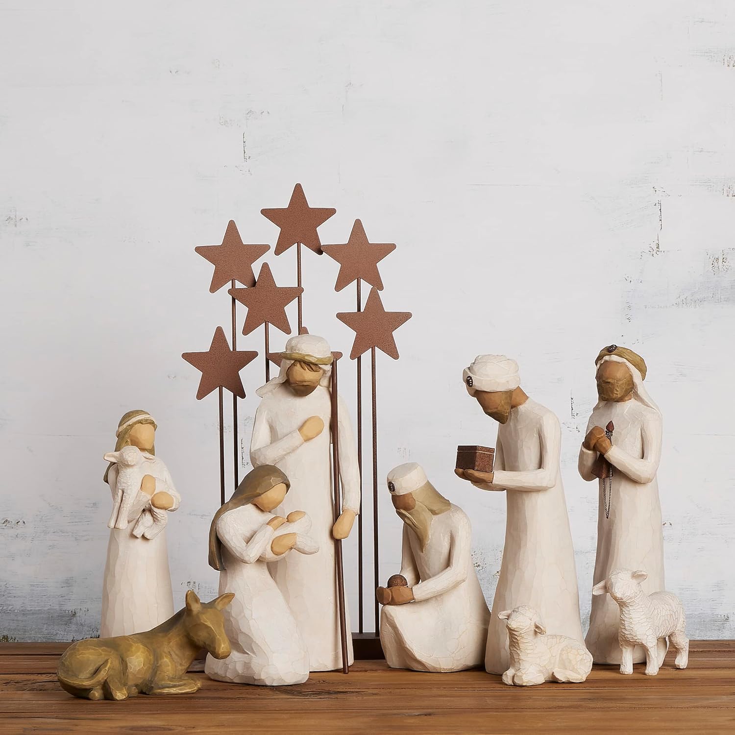 Willow Tree Nativity Starter Figures with The Three Wisemen Plus Metal Stars 10-Piece Set