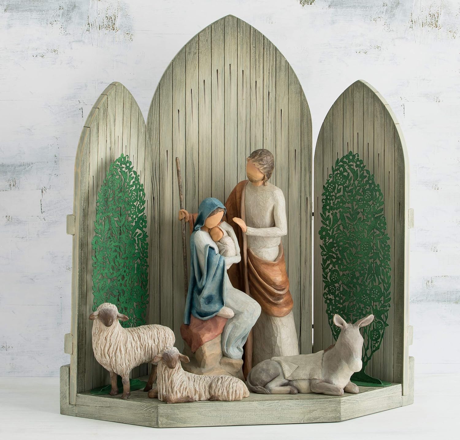 Willow Tree Sanctuary for The Christmas Story Hand-Painted Nativity Backdrop