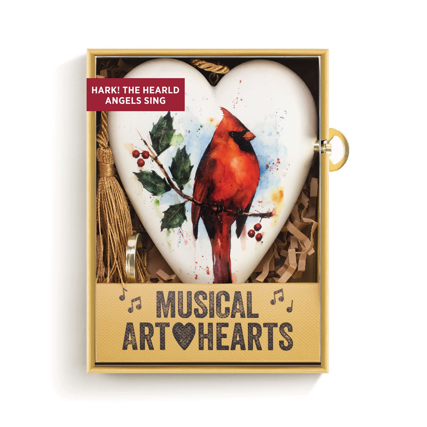 Demdaco Cardinal With Holly Musical Art Heart