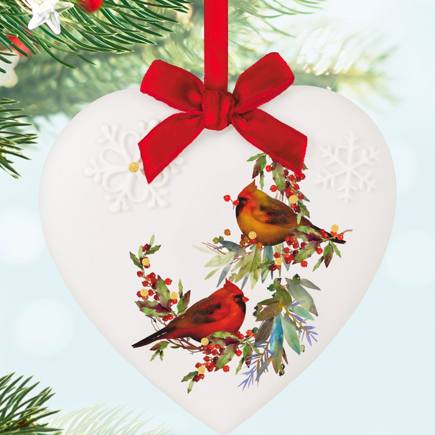 Christmas Cardinals Porcelain Ornament