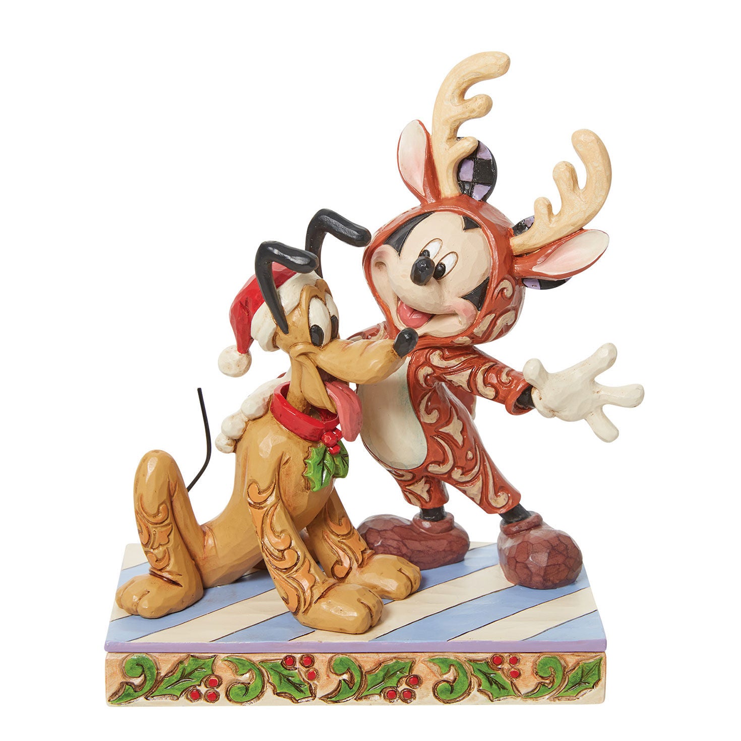 Jim Shore Disney Mickey Mouse Reindeer With Santa Pluto Figurine, 6.25"