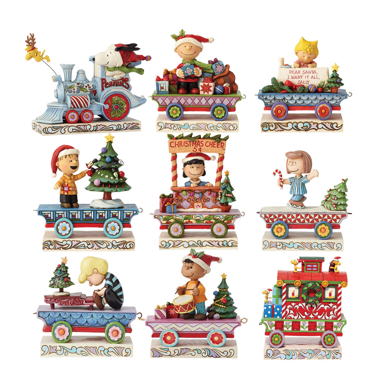 Jim Shore Peanuts Holiday Train Figurines, Set of 9