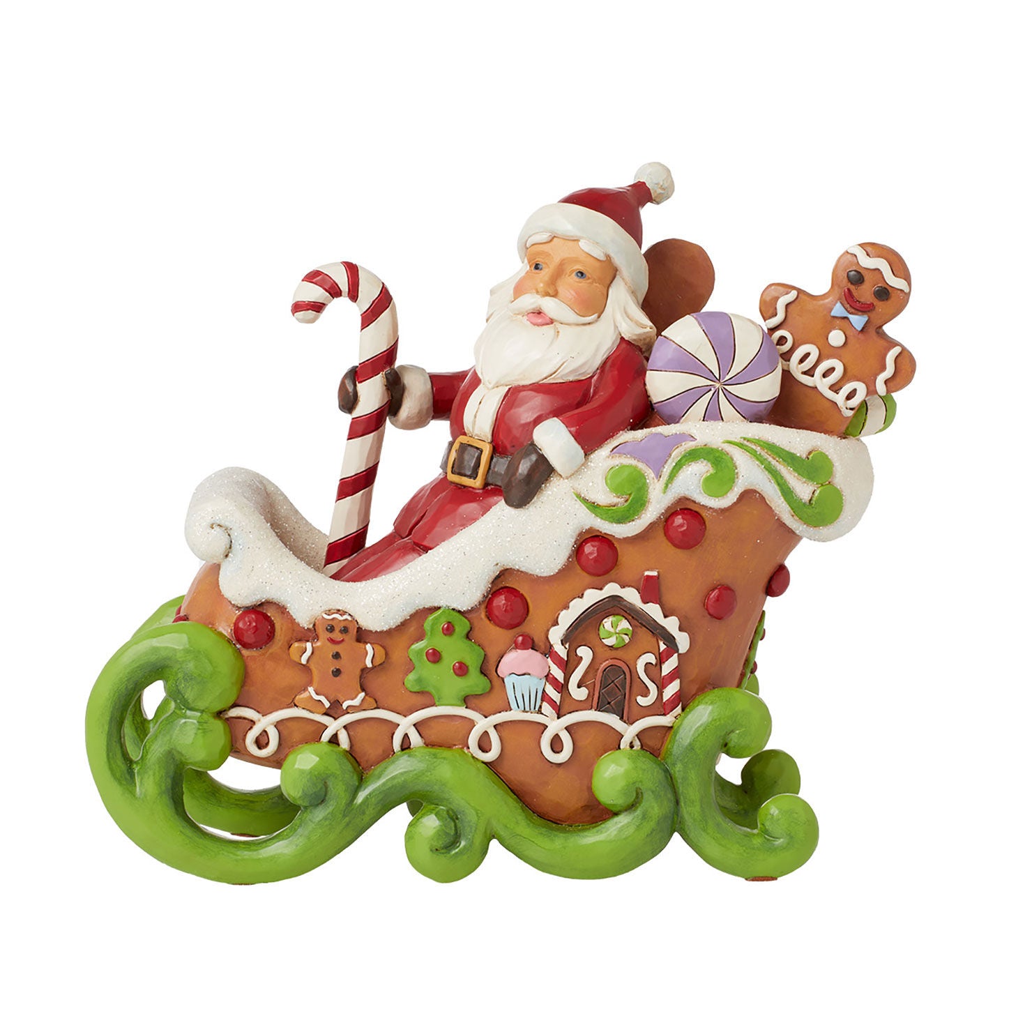 Jim Shore Santa in Gingerbread Sleigh Light-Up Figurine, 6.8"