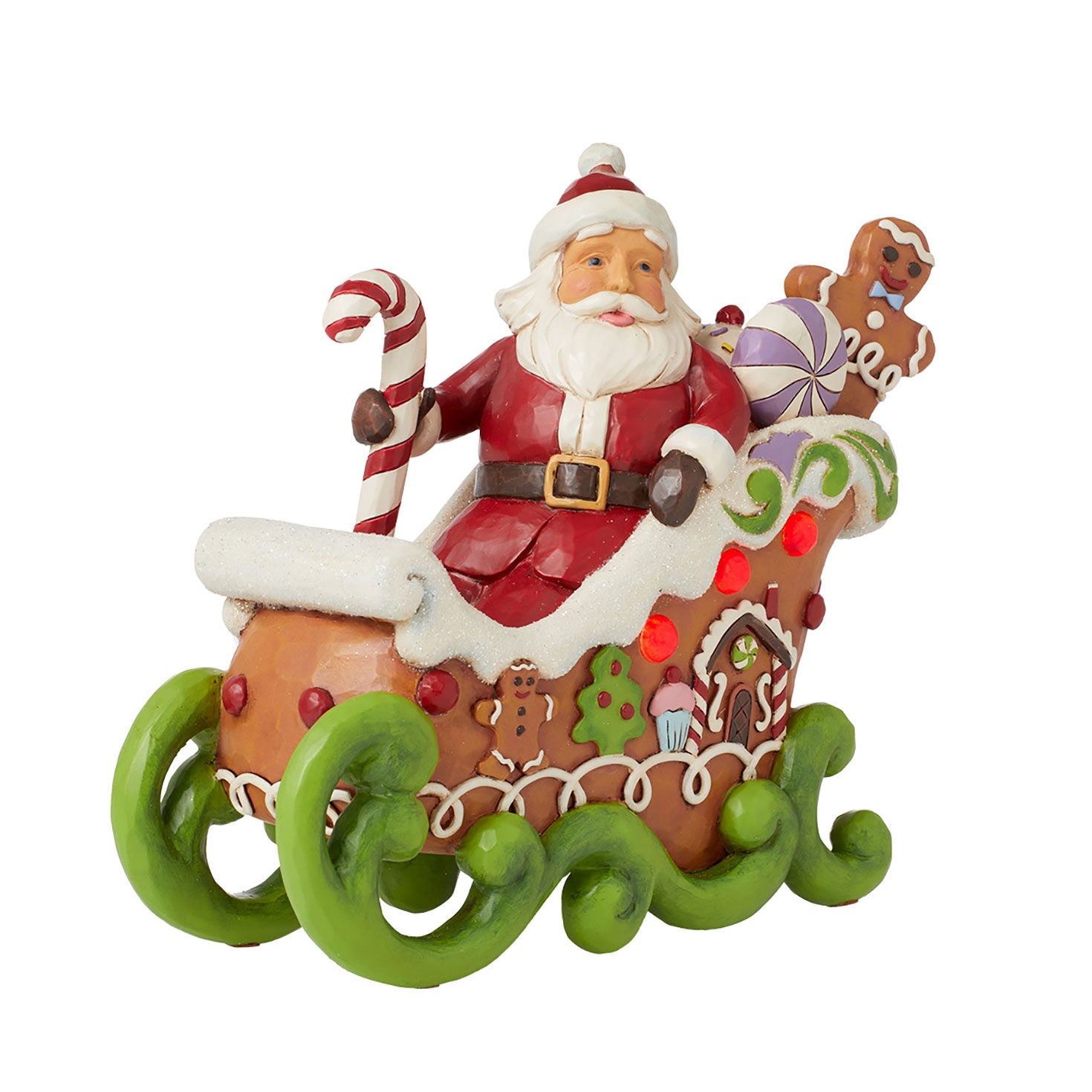 Jim Shore Santa in Gingerbread Sleigh Light-Up Figurine, 6.8"