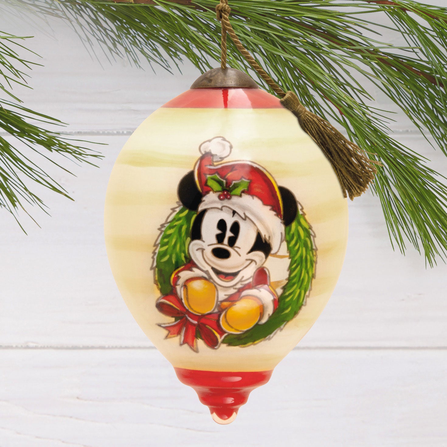 Disney Ne'Qwa Art Mickey Mouse Hand-Painted Glass Hallmark Ornament