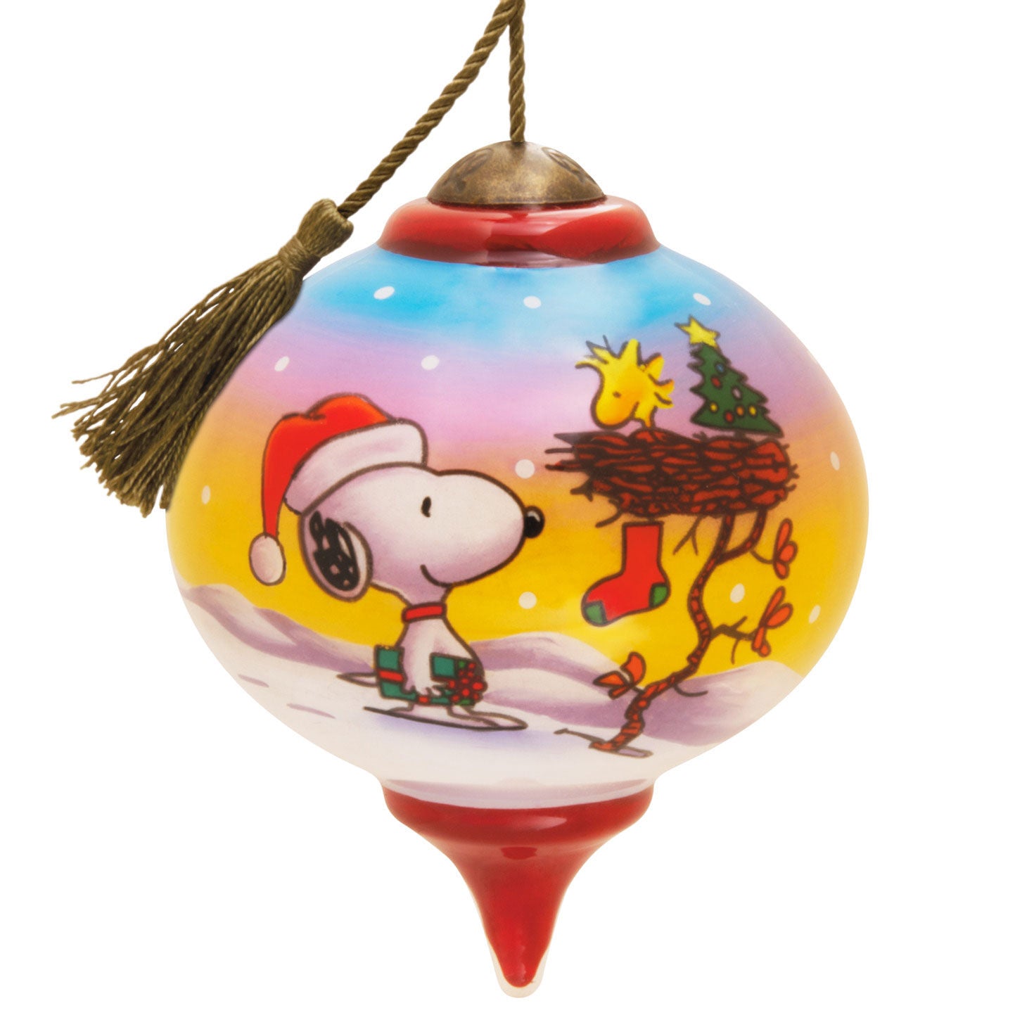 Peanuts Ne'Qwa Art Snoopy and Woodstock Hand-Painted Glass Hallmark Ornament