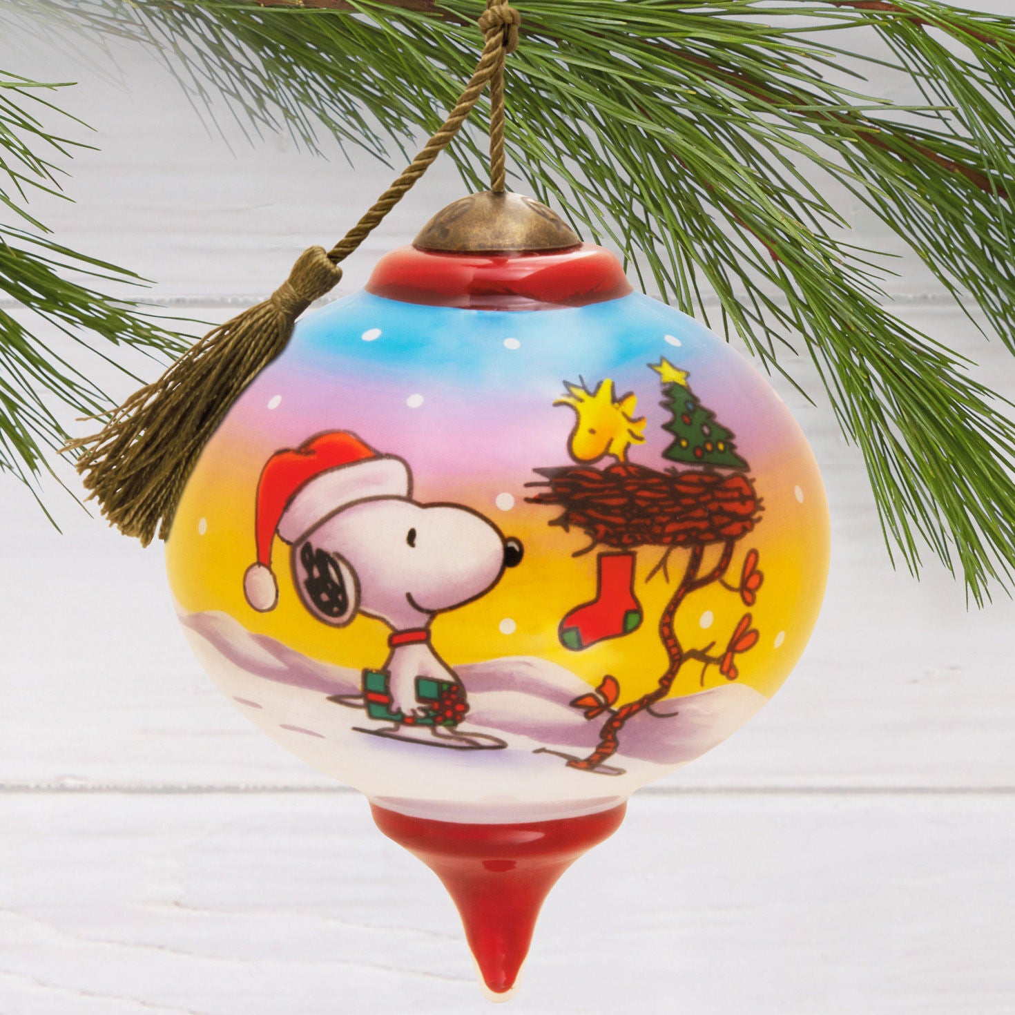 Peanuts Ne'Qwa Art Snoopy and Woodstock Hand-Painted Glass Hallmark Ornament