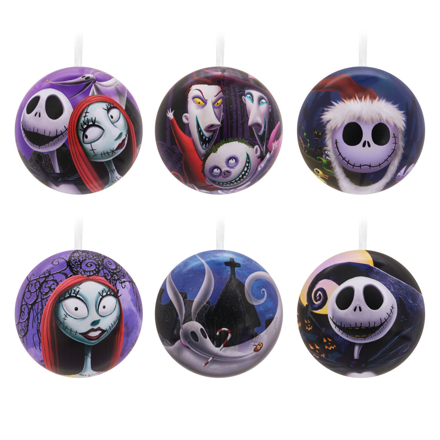 Disney Tim Burton's The Nightmare Before Christmas Tin Ball Hallmark Ornaments  Set of 12