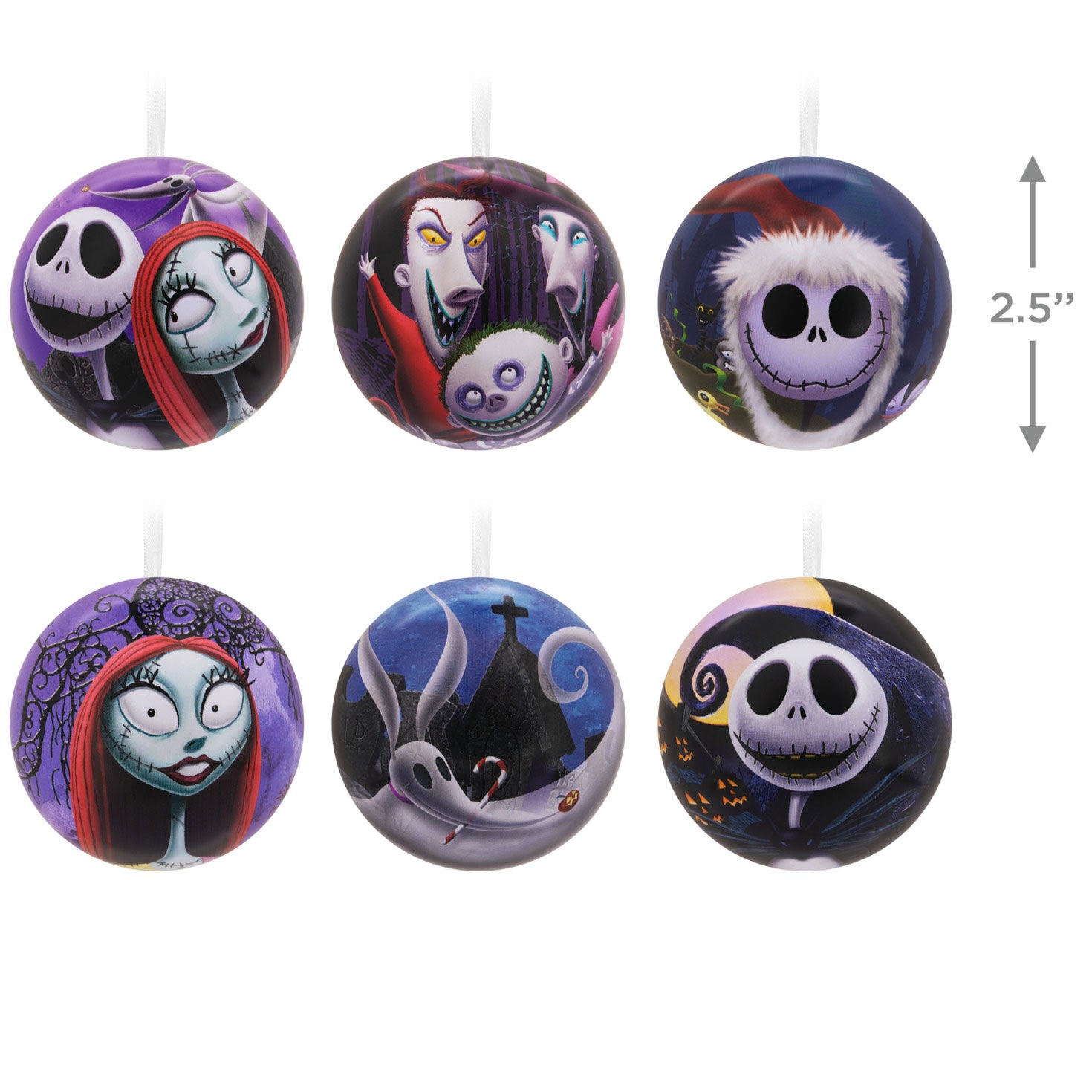 Disney Tim Burton's The Nightmare Before Christmas Tin Ball Hallmark Ornaments  Set of 12