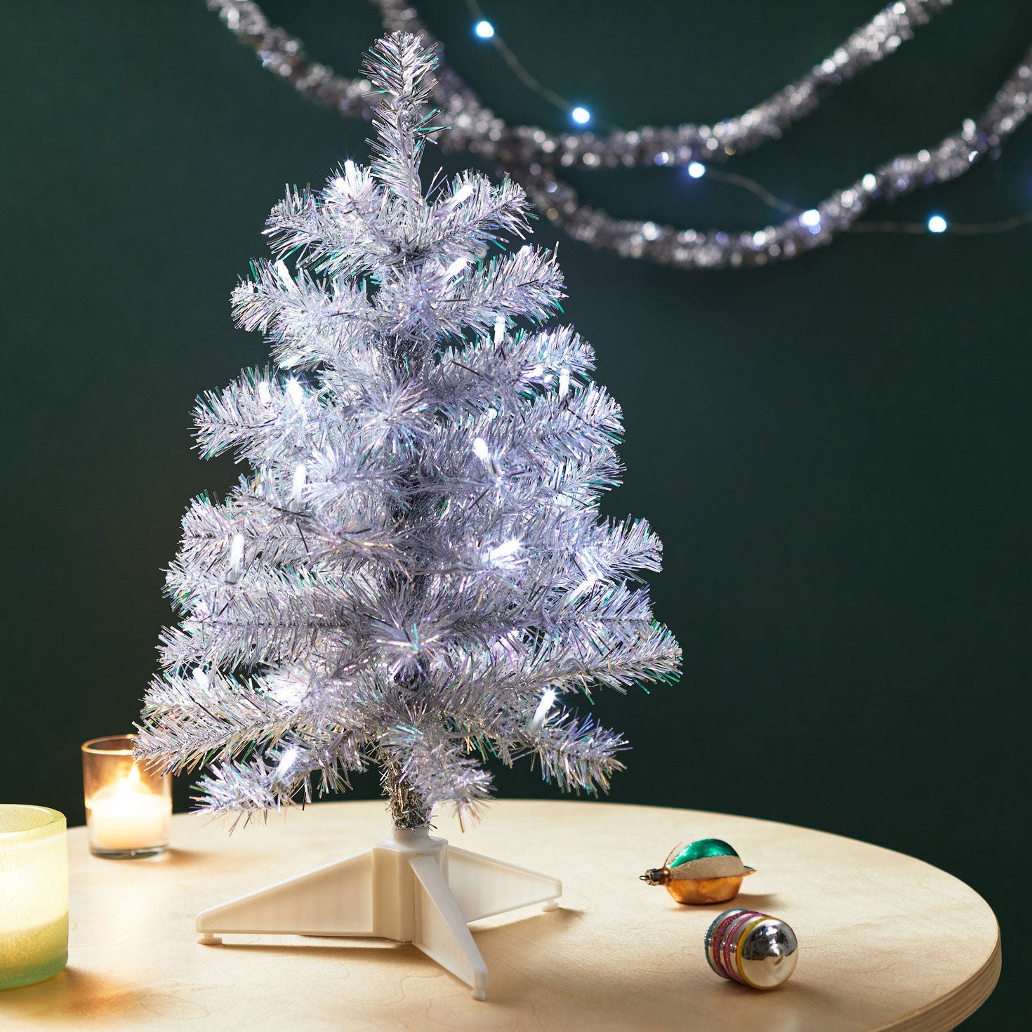 Miniature Silver and White Pre-Lit Christmas Tree  18.75"